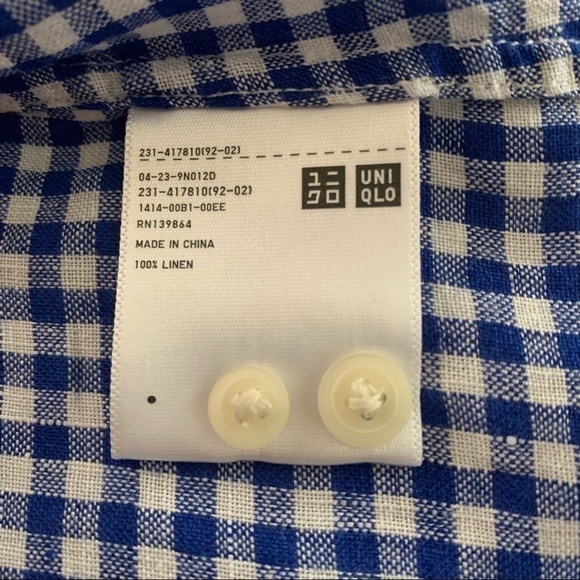 Uniqlo Checkered blue and white linen shirt size S - Picture 3 of 6